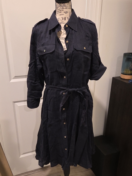 Lauren Ralph Lauren Dresses & Skirts - Lauren Ralph Lauren 100% Linen Navy Long Sleeve Shirt Dress Size L!
